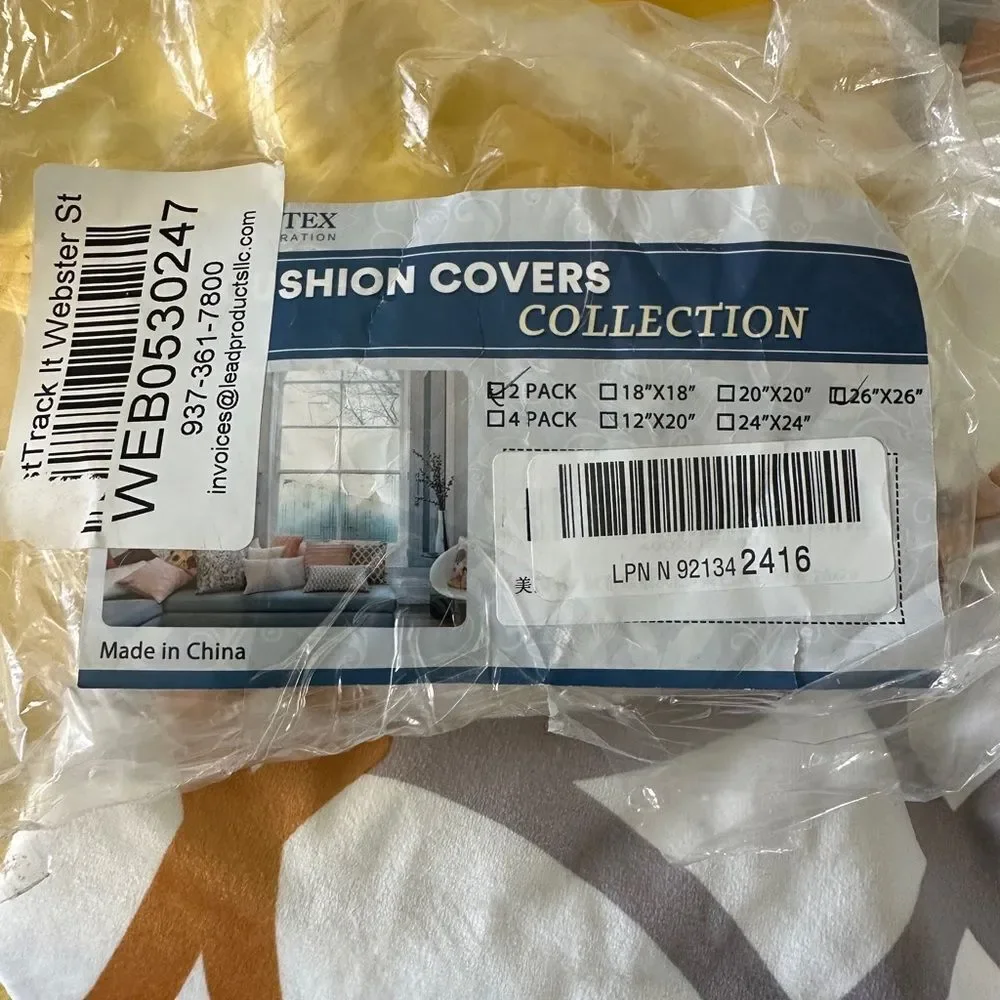 H. Versailtex 26” Pillow Covers Pair Mustard Yellow Gold Gray White Velvety